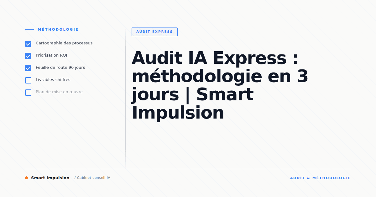 Image d'illustration pour l'article "Audit IA Express : méthodologie en 3 jours | Smart Impulsion"