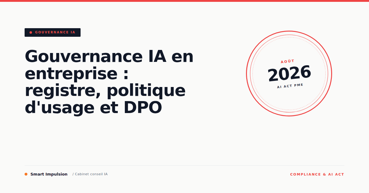 Image d'illustration pour l'article "Gouvernance IA en entreprise : registre, politique d'usage et DPO"