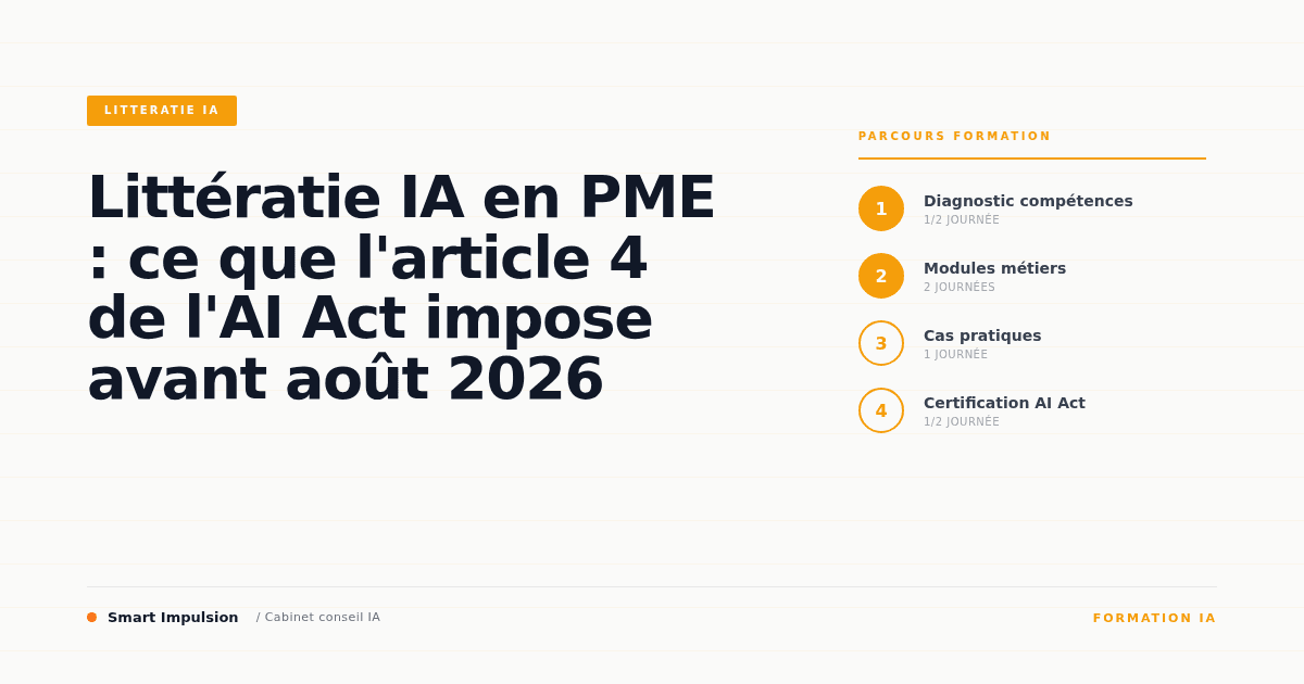 Image d'illustration pour l'article "Littératie IA en PME : ce que l'article 4 de l'AI Act impose avant août 2026"