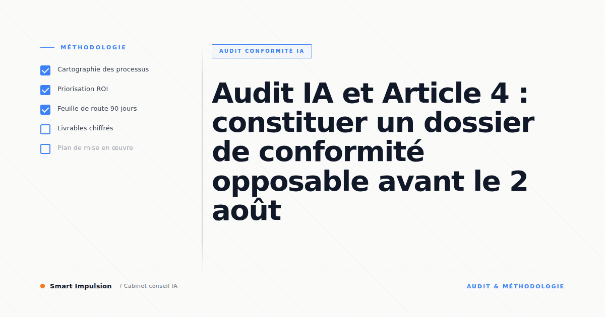 Image d'illustration pour l'article "Audit IA et Article 4 : constituer un dossier de conformité opposable avant le 2 août"