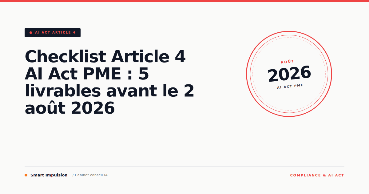 Image d'illustration pour l'article "Checklist Article 4 AI Act PME : 5 livrables avant le 2 août 2026"