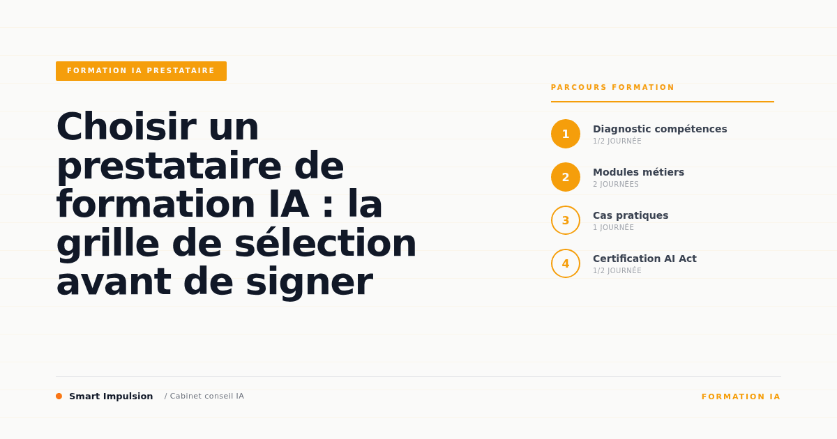 Image d'illustration pour l'article "Choisir un prestataire de formation IA : la grille de sélection avant de signer"